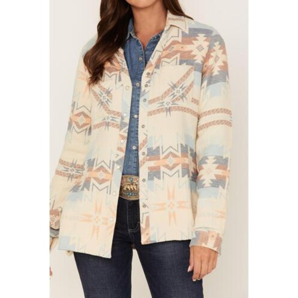 Outback Western Shacket Brianna Aztec Flannel Shirt Pearl snap Women's Large New - Picture 2 of 12